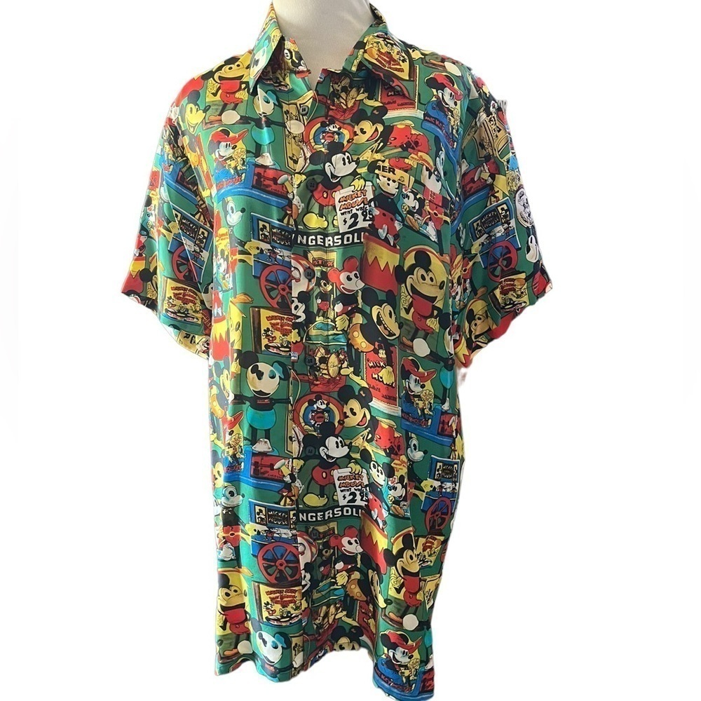 VTG Disney Store Mickey Mouse 100% Silk Button-Up Shirt 90s All-Over Print SZ M